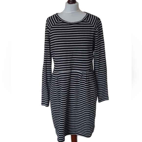 Joules Daylia Black Striped Dress UK Size 18 White Stripes Heavy Cotton Pockets - Picture 2 of 11